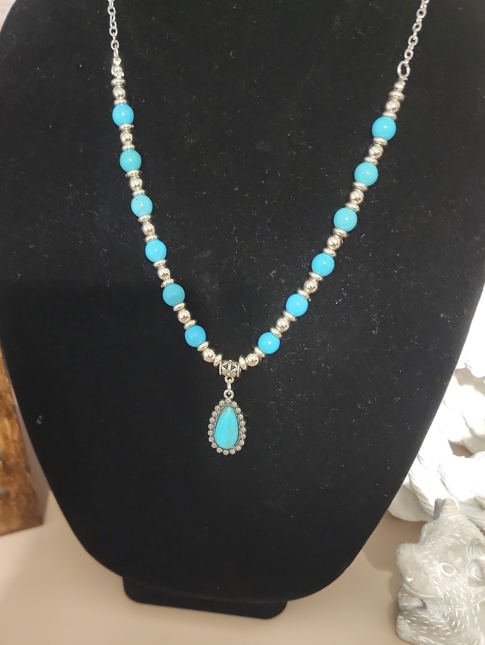 Turquoise Bead Pendant Necklace - Unknown Brand